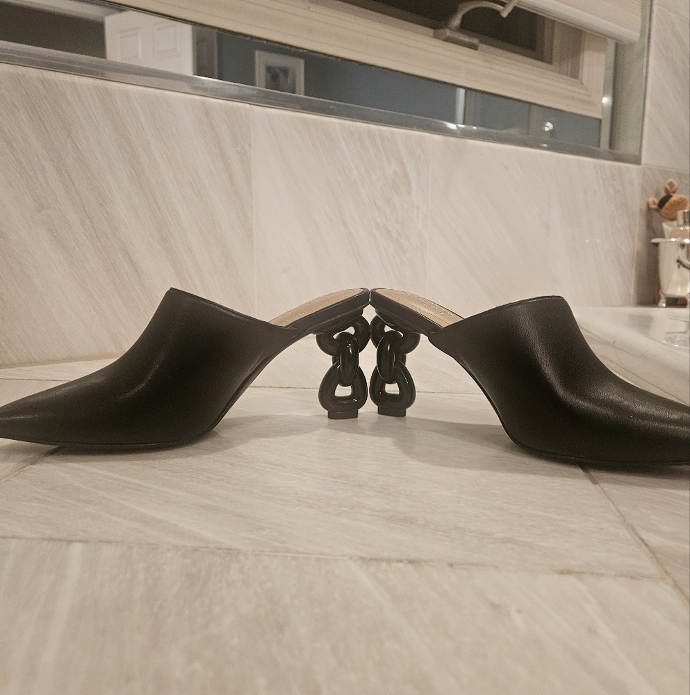 Alfani Elegant Black Mules with Chain Accent